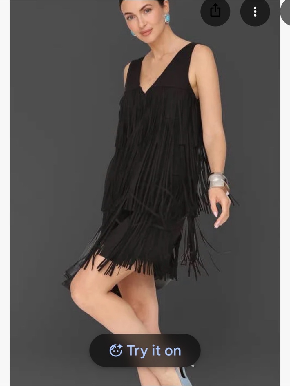 Avec Les Filles Black Fringe V-Neck Sleeveless Dress